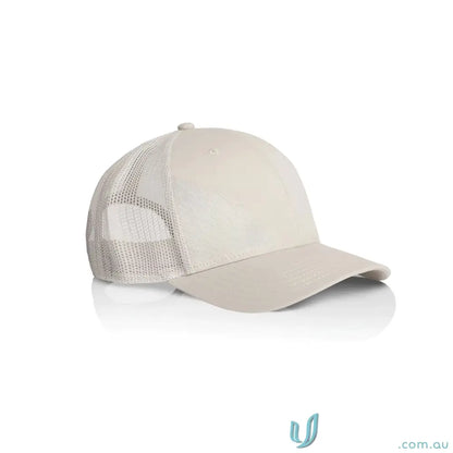 Light-colored AS Colour Icon Trucker Cap with mid profile and breathable recycled polyester mesh