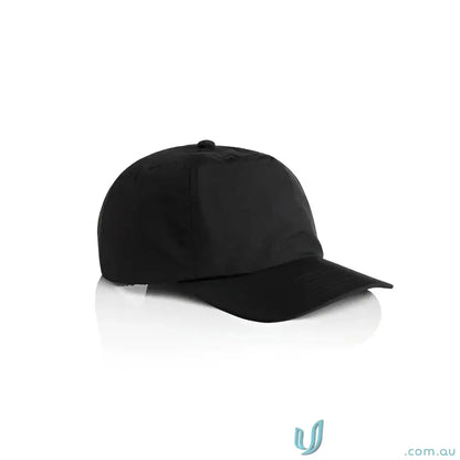 Black recycled nylon kids baseball cap with soft foam peak and quick-dry design