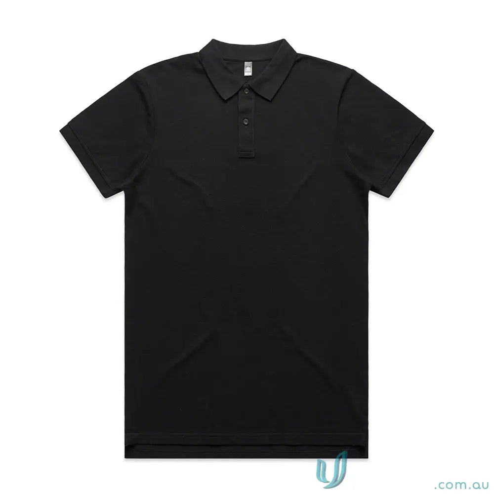Black short-sleeved pique polo shirt with double needle hems and tonal buttons from AS Colour Pique Polo