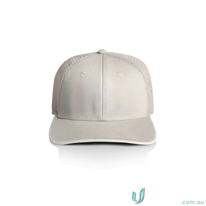 Light beige AS Colour stock faded trucker cap with durable cotton front and polyester mesh back