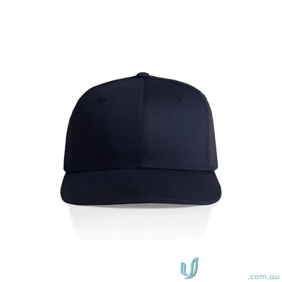 Dark navy blue colour stock flex cap with flat peak and subtle sheen