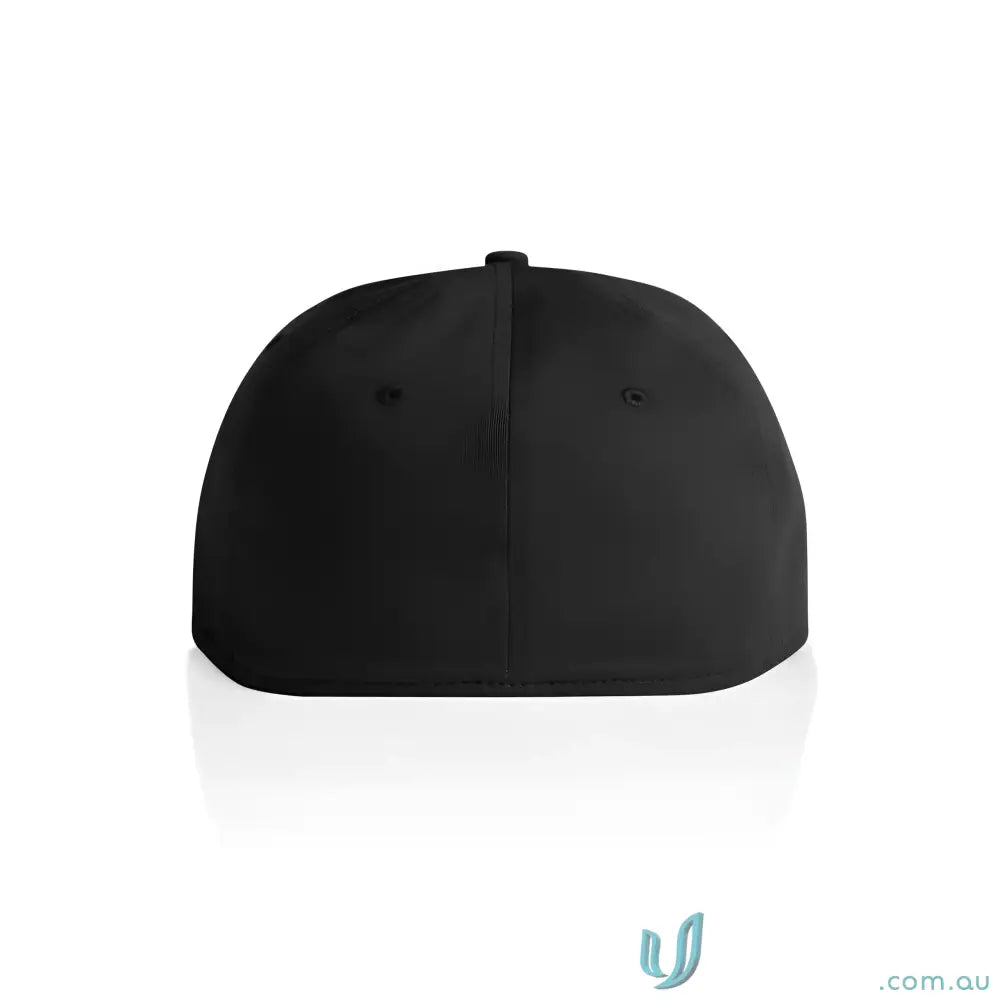 Black AS Colour Stock Flex Cap 1106 with flat peak and high profile five-panel design