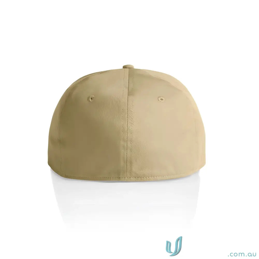 Plain tan AS Colour Stock Flex Cap 1106 with flat peak and eyelets