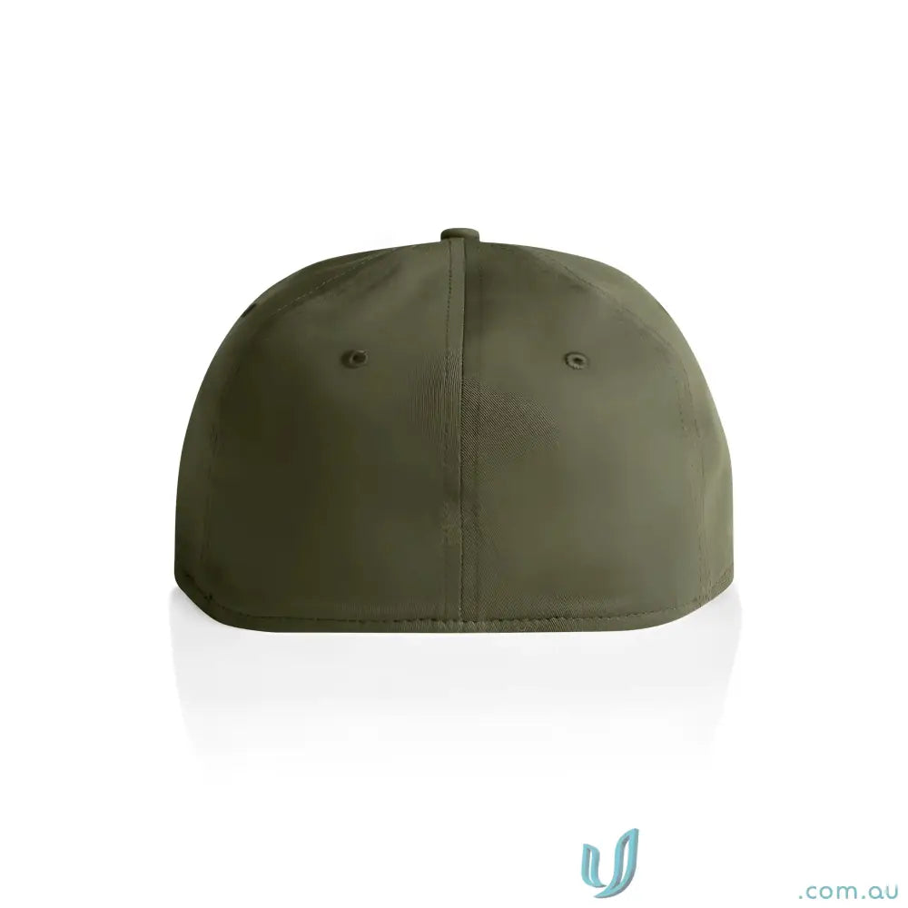 Olive green Stock Flex Cap with flat peak and ventilation eyelets, AS Colour Stock Flex