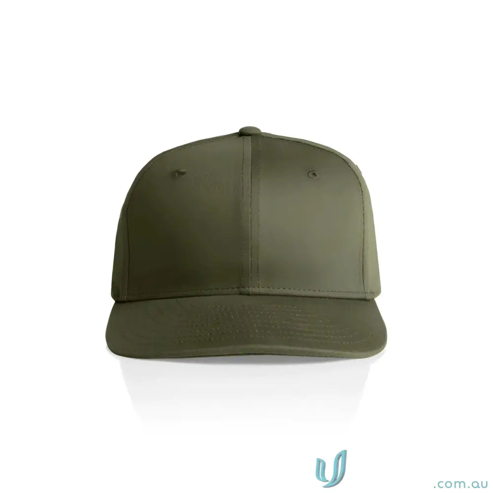 Olive green AS Colour Stock Flex Cap 1106 with flat peak and high profile design