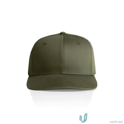 Olive green AS Colour Stock Flex Cap 1106 with flat peak and high profile design