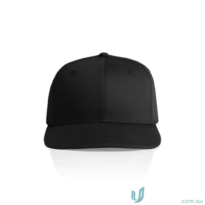 Black flat peak Colour Stock Flex Cap 1106 with subtle sheen and high profile design