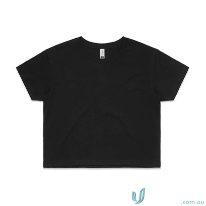 Black short-sleeved AS Crop Tee perfect for uniforms and workwear, no minimum order