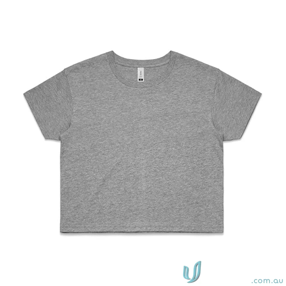 Gray short-sleeved AS Crop Tee perfect for uniforms and workwear, minimum order options