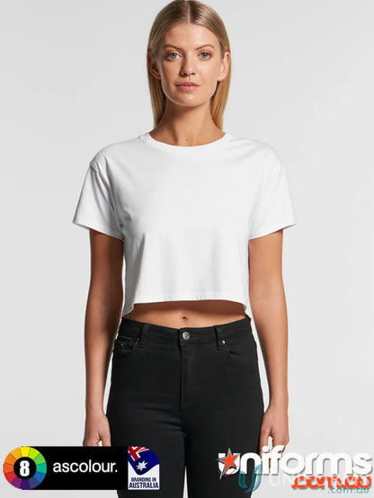 White cropped t-shirt AS Crop Tee perfect for uniforms or workwear, minimum order friendly