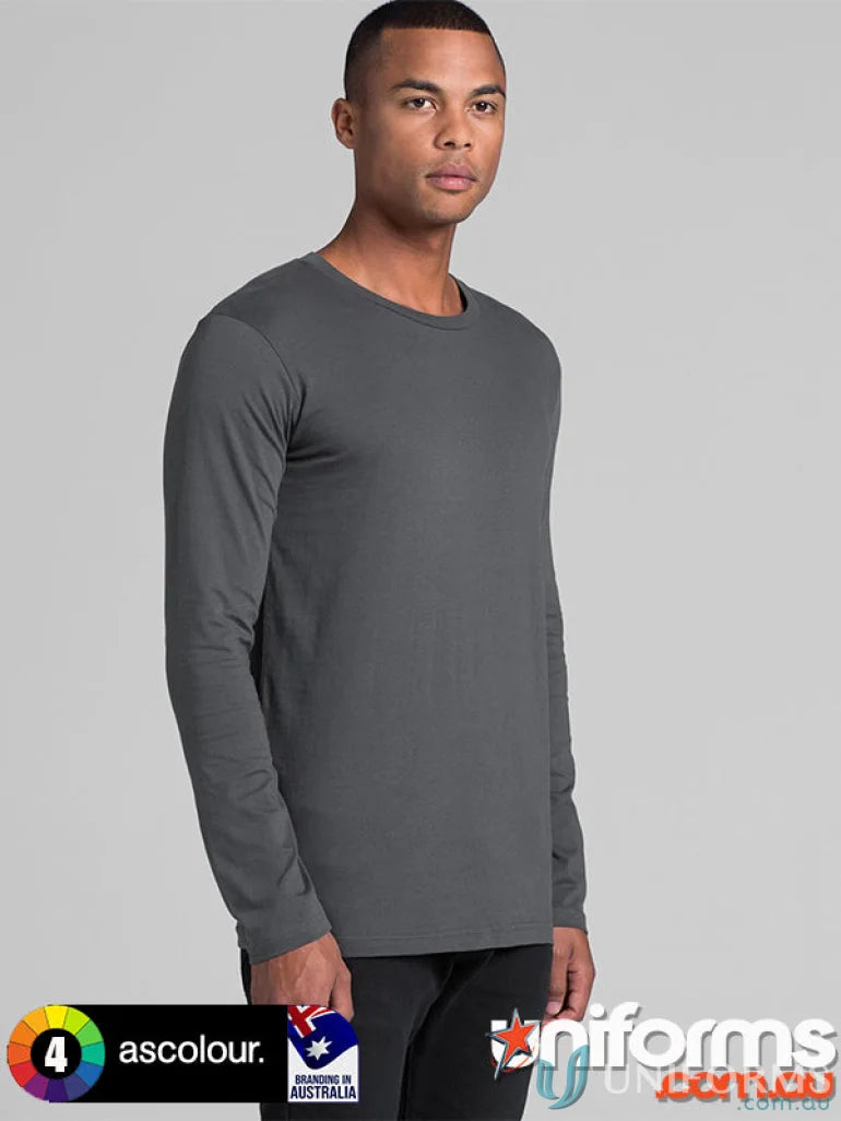 Man wearing charcoal gray AS Ink LS Tee, ideal for uniforms and workwear