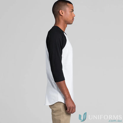 Black and white baseball tee from AS Raglan Tee, perfect for workwear or uniforms