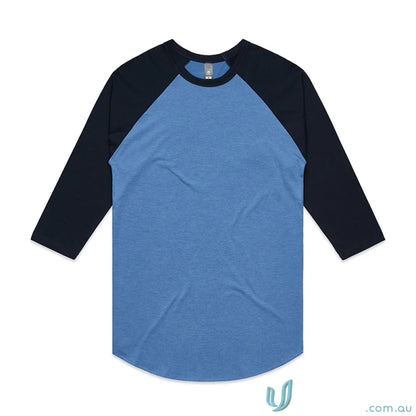 Blue and black baseball tee from AS Raglan Tee, perfect for casual workwear or uniforms