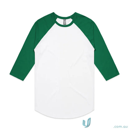 Green and white baseball tee from AS Raglan Tee, perfect for stylish uniforms or workwear