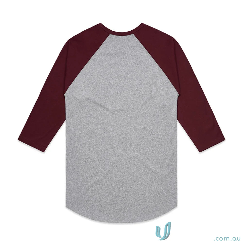 Maroon and gray baseball tee from AS Raglan Tee, perfect for work uniforms or casual uniforms