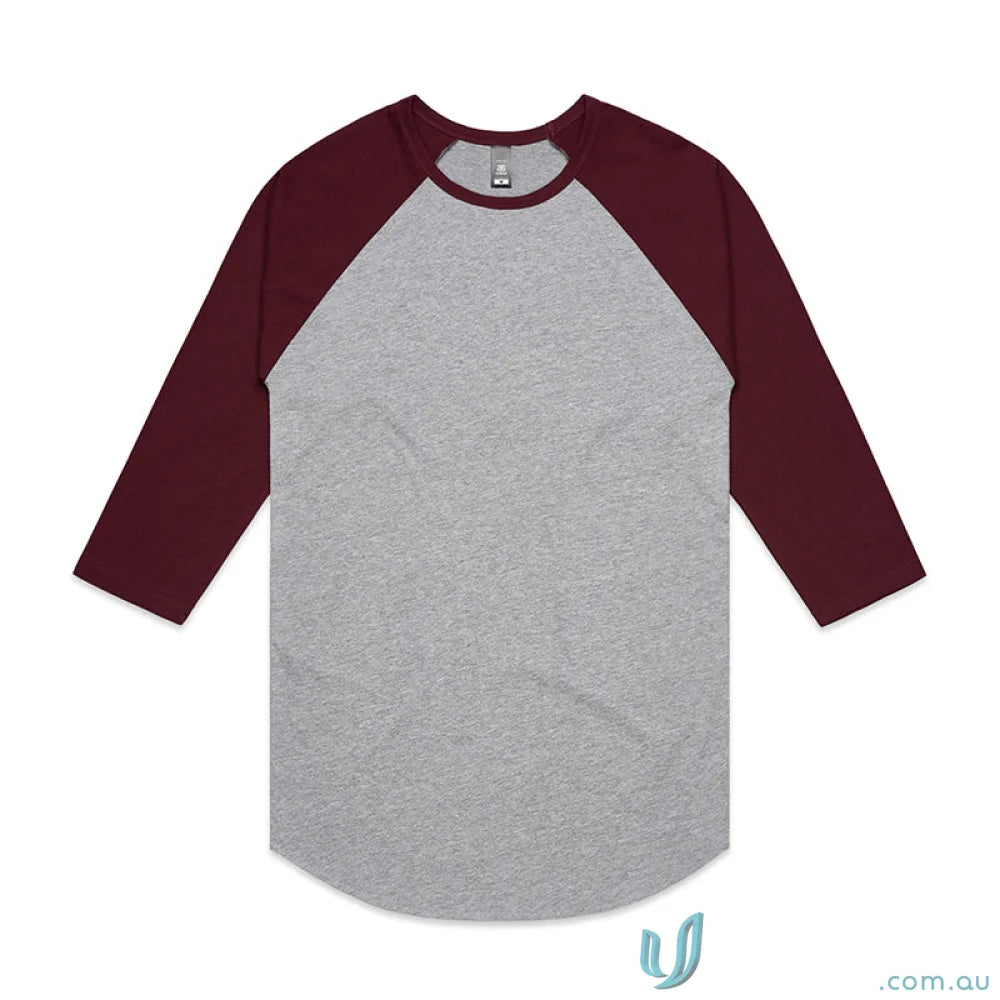 Maroon and gray baseball tee ideal for work uniforms or casual uniforms, AS Raglan Tee