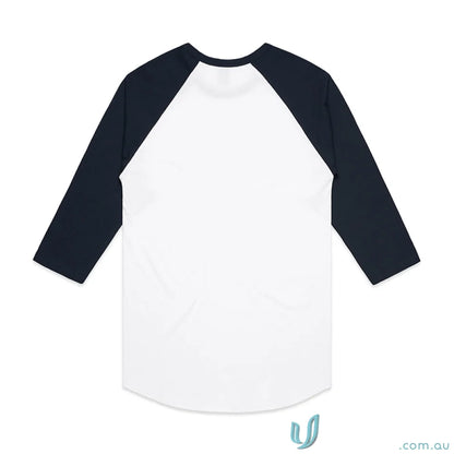 White baseball tee with navy sleeves from AS Raglan Tee, perfect for work uniforms