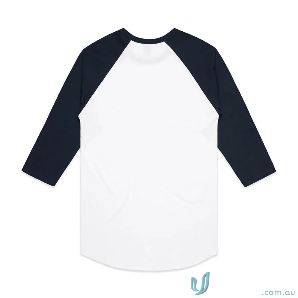 AS Raglan Tee white baseball tee with navy sleeves, perfect for casual work uniforms