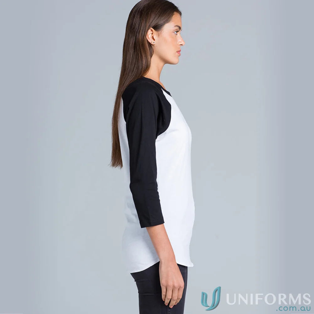 White and black raglan shirt from AS Raglan Tee, great for work uniforms or casual uniforms