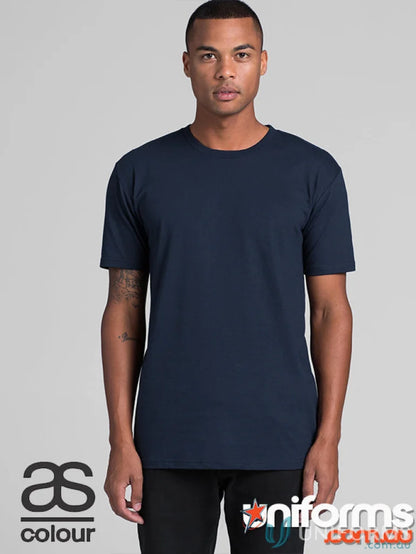 Navy blue crew neck T-shirt from AS Staple Tee, perfect for uniforms or workwear, minimum order