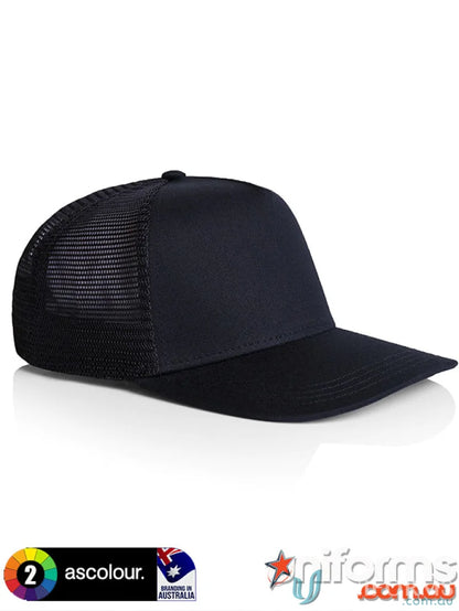 Black AS Trucker Cap with mesh back, perfect for uniforms and workwear styles