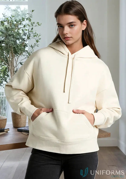 Cream-colored heavy weight womens hoodie with a cozy hood from AS Womens Heavy Hoodie