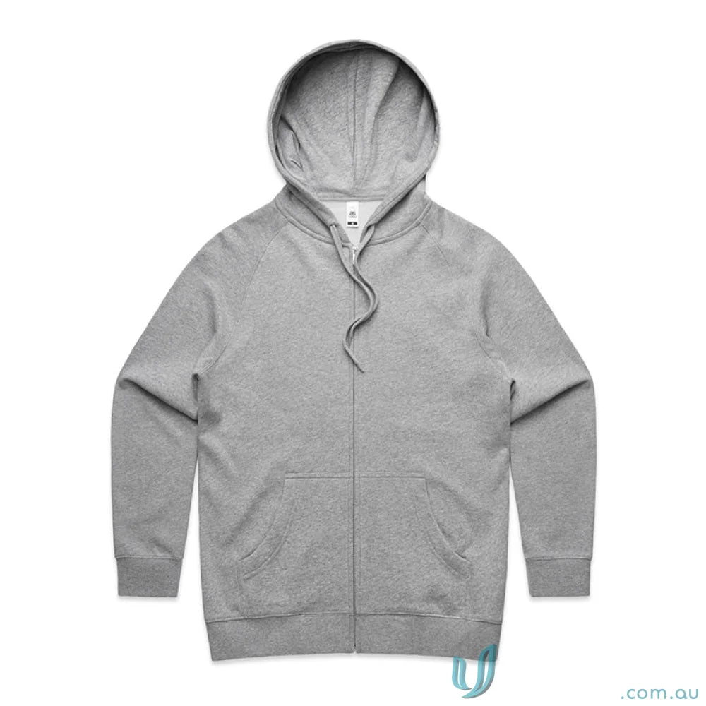 Gray hooded zip-up sweatshirt perfect for casual wear or sports uniforms in AS Womens Zip Hoodie