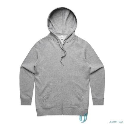 Gray hooded zip-up sweatshirt perfect for casual wear or sports uniforms in AS Womens Zip Hoodie
