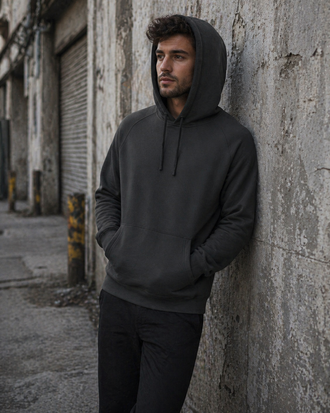 Dark gray soft cotton as supply hoodie with drawstring hood and front pocket perfect for workwear uniforms