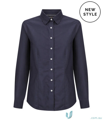 Navy blue Ashton Cotton Oxford Shirt with hidden modesty button as seen in Ashton 2103WL