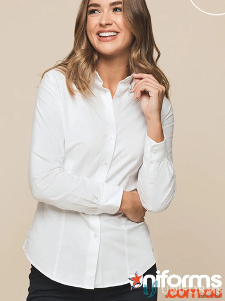 White long-sleeved cotton oxford shirt with hidden modesty button by Ashton 2103WL