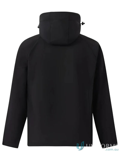 JK33 Aspen softshell hooded jacket featuring four-way stretch and black design