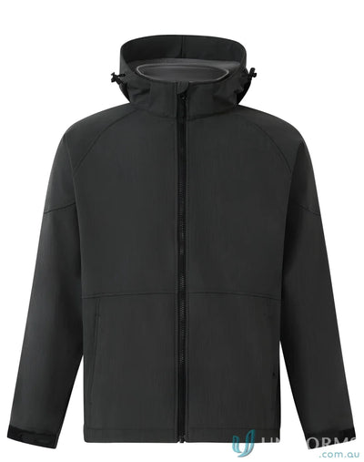 Dark gray jk33 Aspen softshell hooded jacket with four-way stretch for outdoor adventures