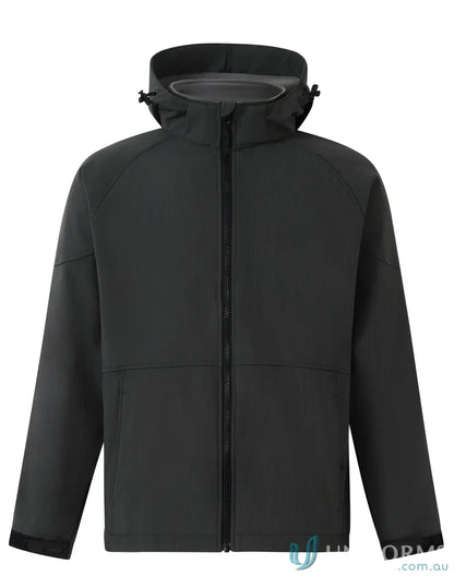 Dark gray jk33 Aspen softshell hooded jacket with four-way stretch for outdoor adventures