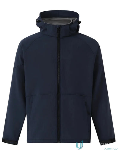 Navy jk33 Aspen softshell hooded jacket with four-way stretch for active wear