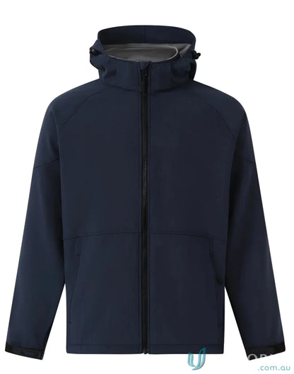 Navy jk33 Aspen softshell hooded jacket with four-way stretch for active wear