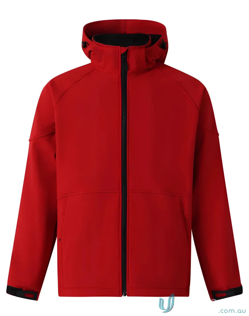 Red Aspen Softshell Hooded Jacket jk33 with four-way stretch for outdoor adventures
