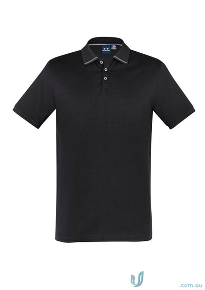 Black Aston Polo shirt with striped collar and three buttons in cotton jersey knit