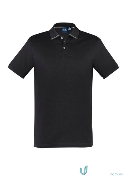Black Aston Polo shirt with striped collar and three buttons in cotton jersey knit