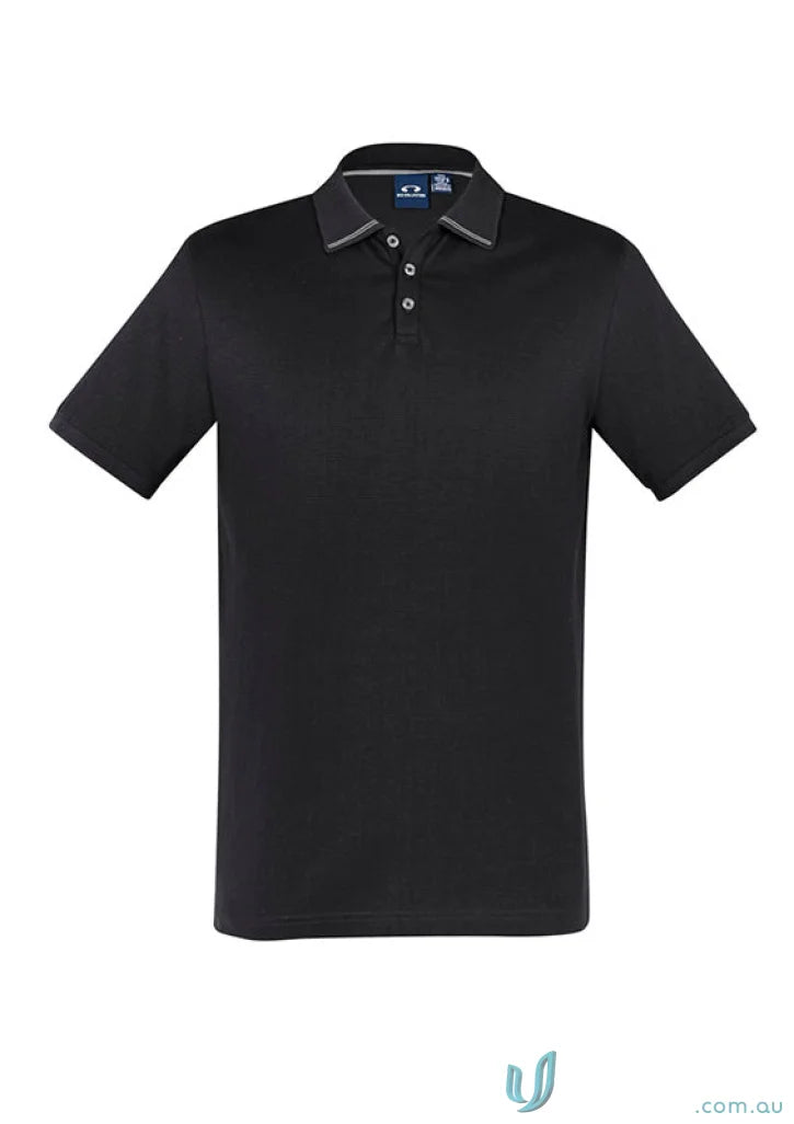 Black Aston Polo shirt with striped collar and three buttons in cotton jersey knit