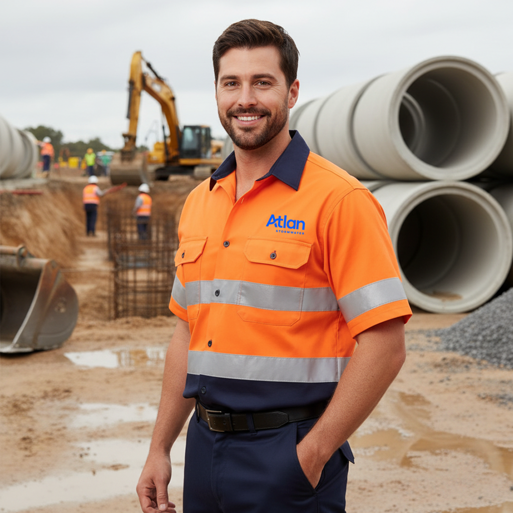 Atlan CoolBreeze SS shirt: bright orange short sleeve safety with spirit aiw yoke mesh panels