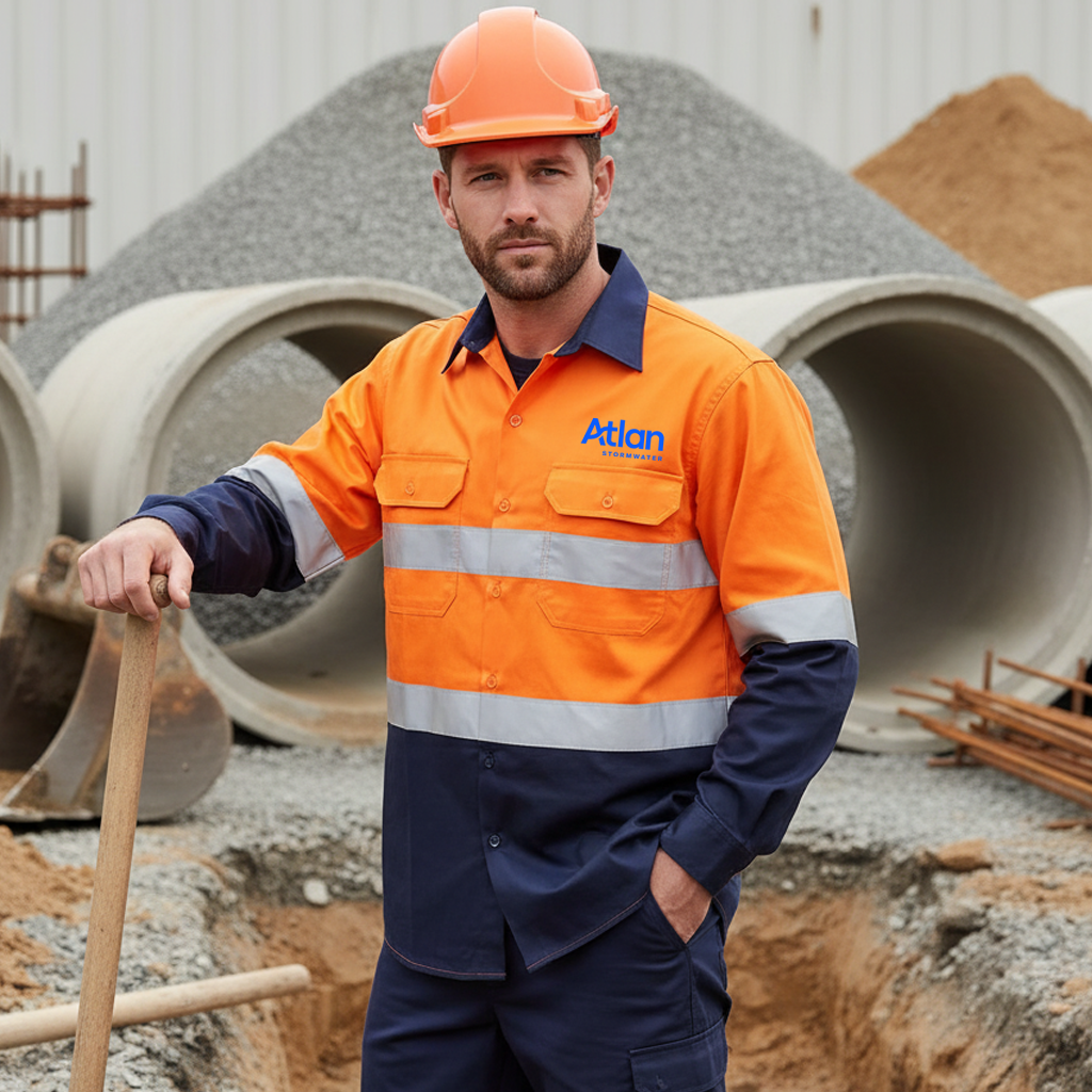 Atlan cool breeze safety shirt in orange navy with reflective stripes