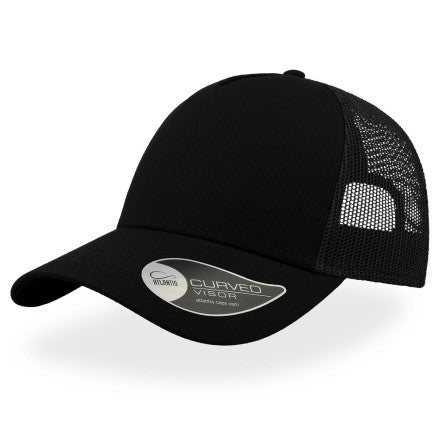 Black Atlantis Trucker Cap curved visor mesh back adjustable strap