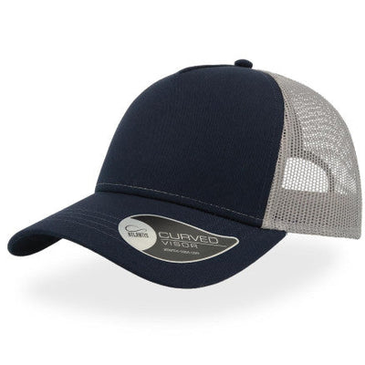 Navy blue and gray Atlantis Trucker Cap curved visor in cotton twill