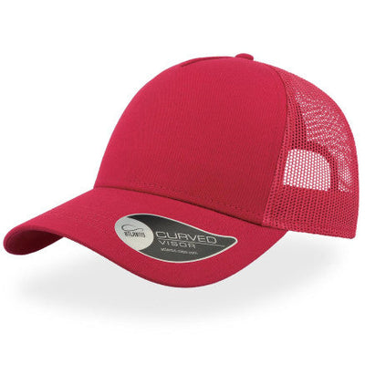 Red Atlantis Trucker Cap curved visor in cotton twill mesh back