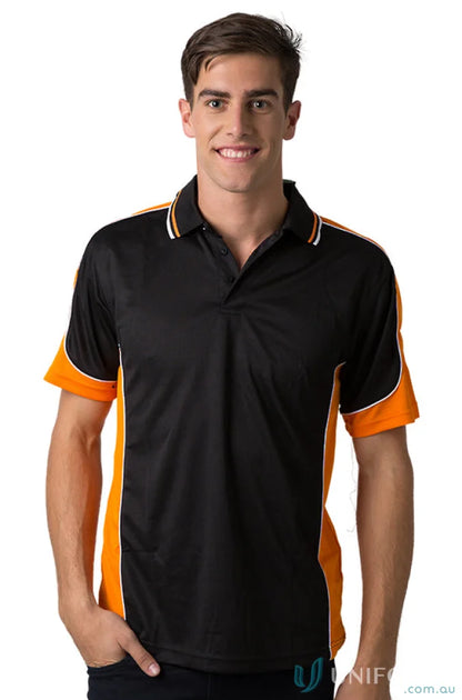 Black and orange Auburn Polo with sewn-on pocket, moisture management, digital transfer feel