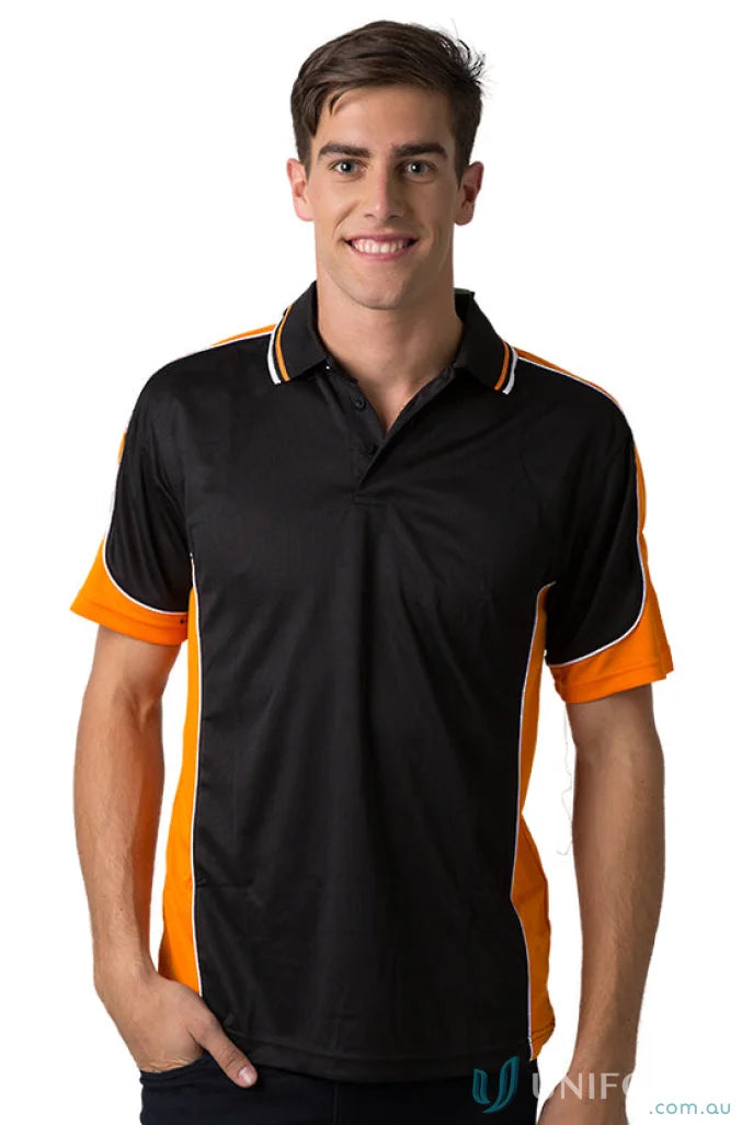 Black and orange Auburn Polo with sewn-on pocket, moisture management, digital transfer feel