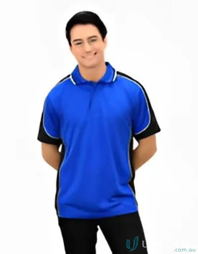 Blue and black Auburn Polo with sewn-on pocket, moisture management, digital transfer print