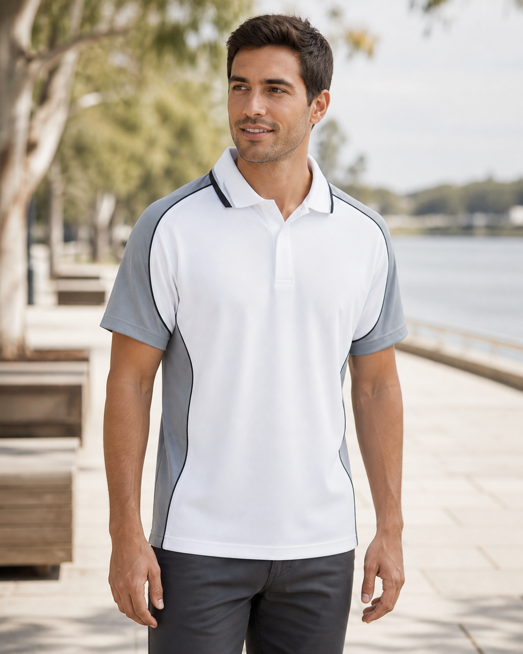Auburn White Polo on male model