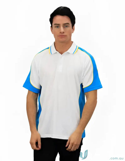 Man wearing Auburn Polo White Colourways with sewn-on pocket and moisture management